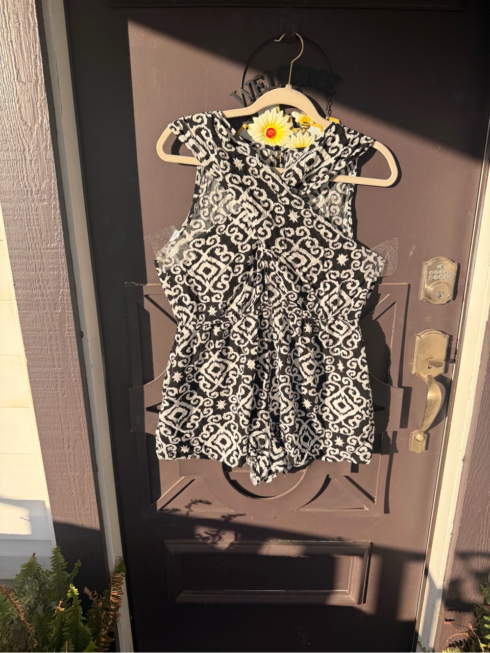Unlisted Black and White Patterned Sleeveless Romper